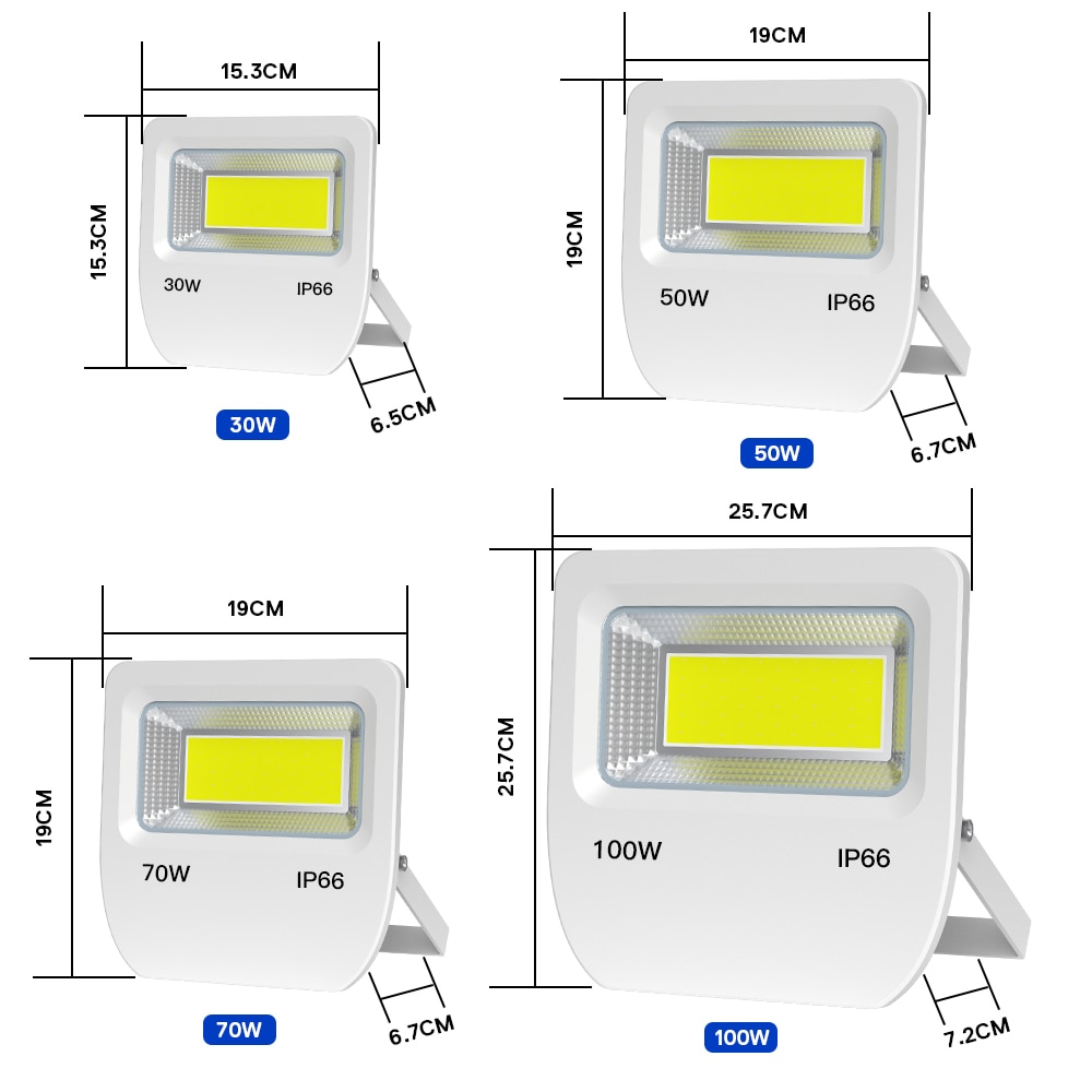 Led oversvømmelse lys 30w 50w 100w udendørs væg vask spot vandtæt  ip66 ac 85-265v bygning firkantet dekorativ projektor lampe