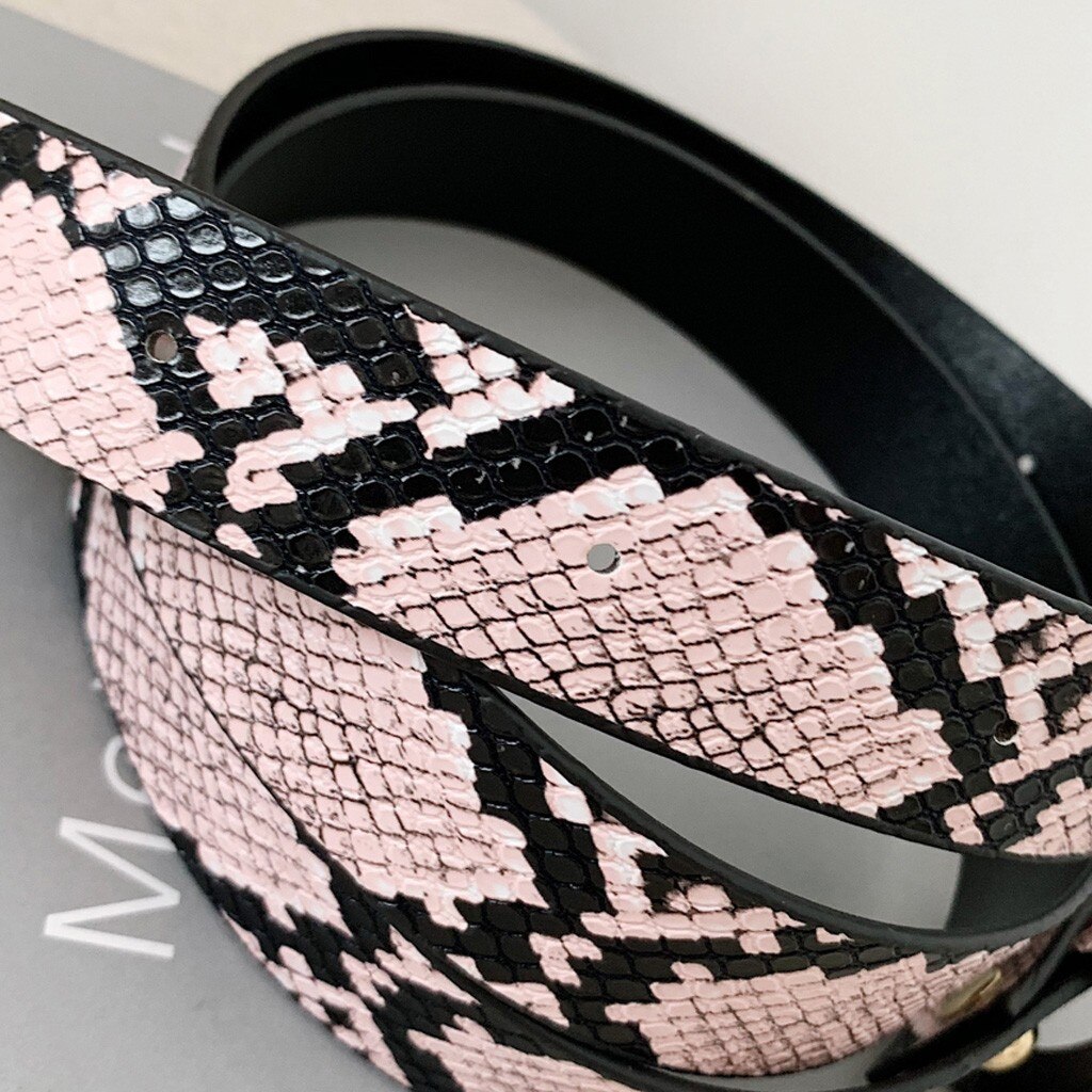 Skóra węża paski drukowane dla kobiet złoty kwadrat ze sprzączką pas Pu skórzany pasek kobiety wzór wężowy sukienka dżinsy skórzany pas