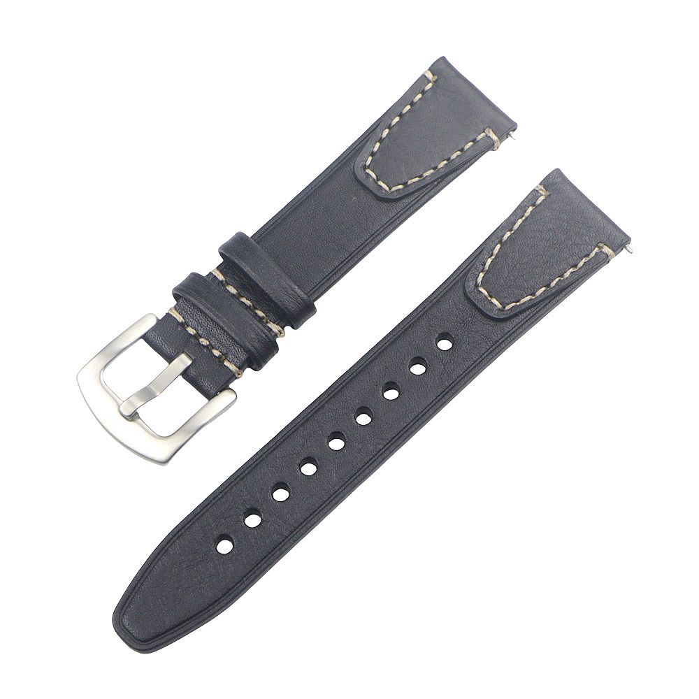 Handgemaakte Vintage Lederen Horlogeband 18mm 20mm 22mm Quick Release Volnerf Horlogeband voor Mannen Vrouwen Polsband Accessoires: Black Yellow / 22mm