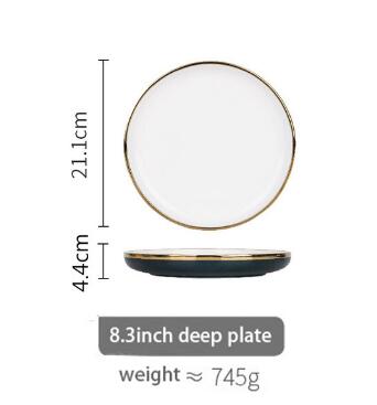 Plate Gold Inlay Round Dinner Plate Dish Tray Food Gold Edges Plate tableware Dinner dish: 8.3inch deep plate