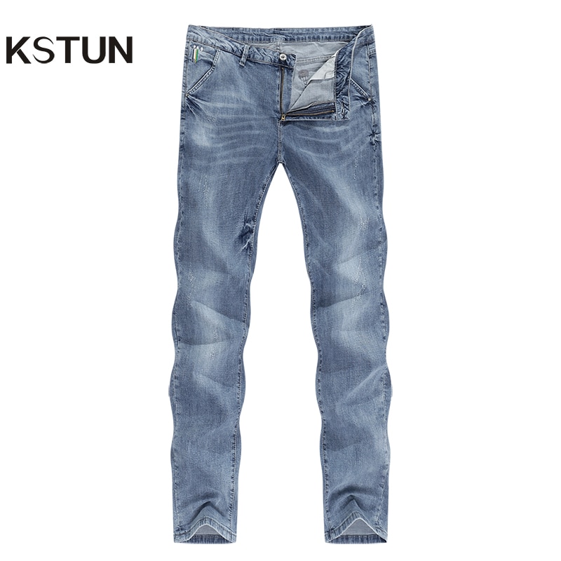 Youlee Heren Elastische Taille Broek Rechte Jeans Light Blue L