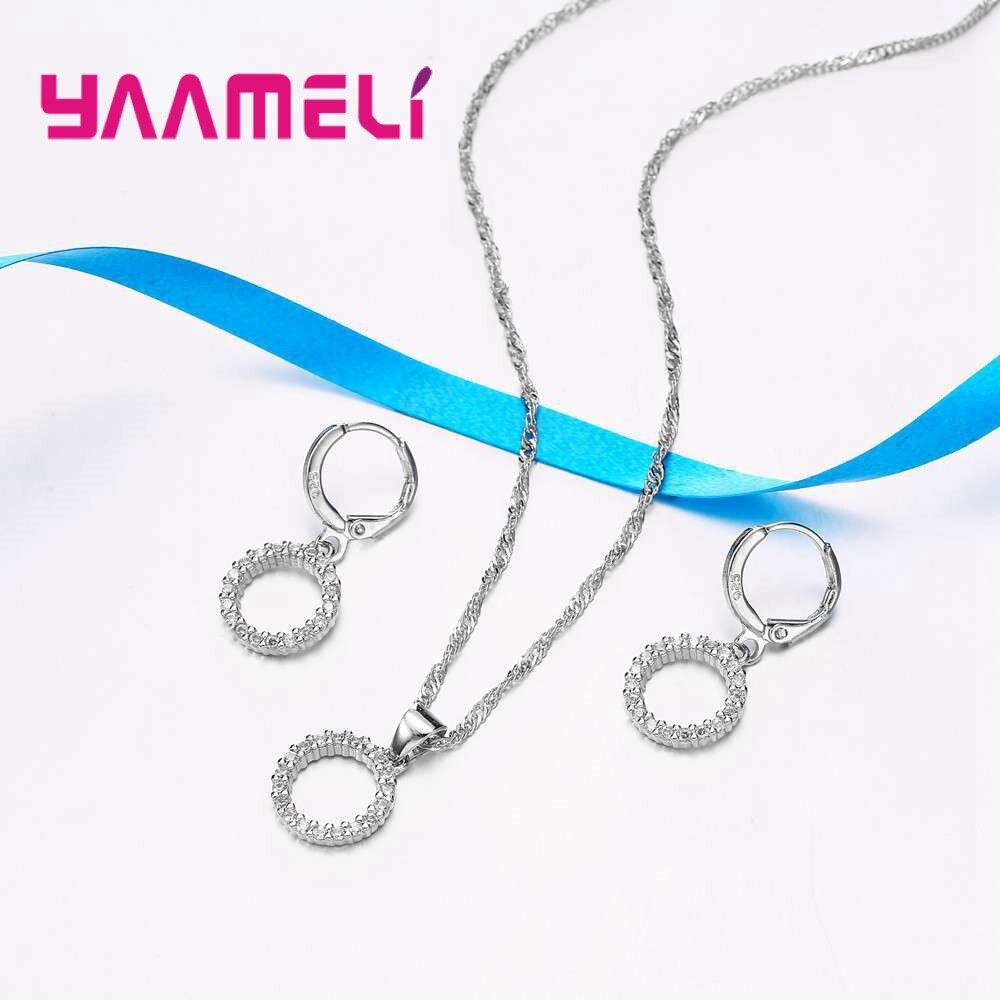 Popular 925 prata esterlina feminino noivado casamento conjunto de jóias brilhante cz zircão strass moda pingente colares brincos