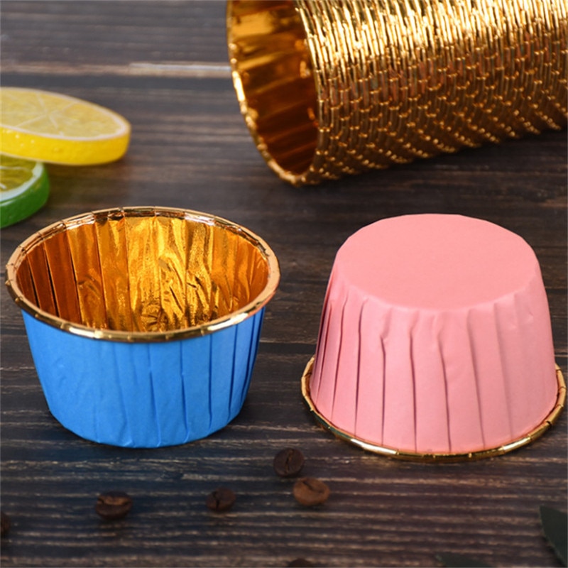 50 st stora 5039 aluminiumfolie omslagspapper guld silver cupcake liner bakformar plåt fodral bröllop muffins pappersmugg