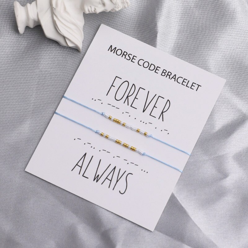 Forever Always Morse Code Couple Bracelet I Love You Morse Code Jewelry Morse Code Black Rope Matching Bracelet Couples Set: Blue