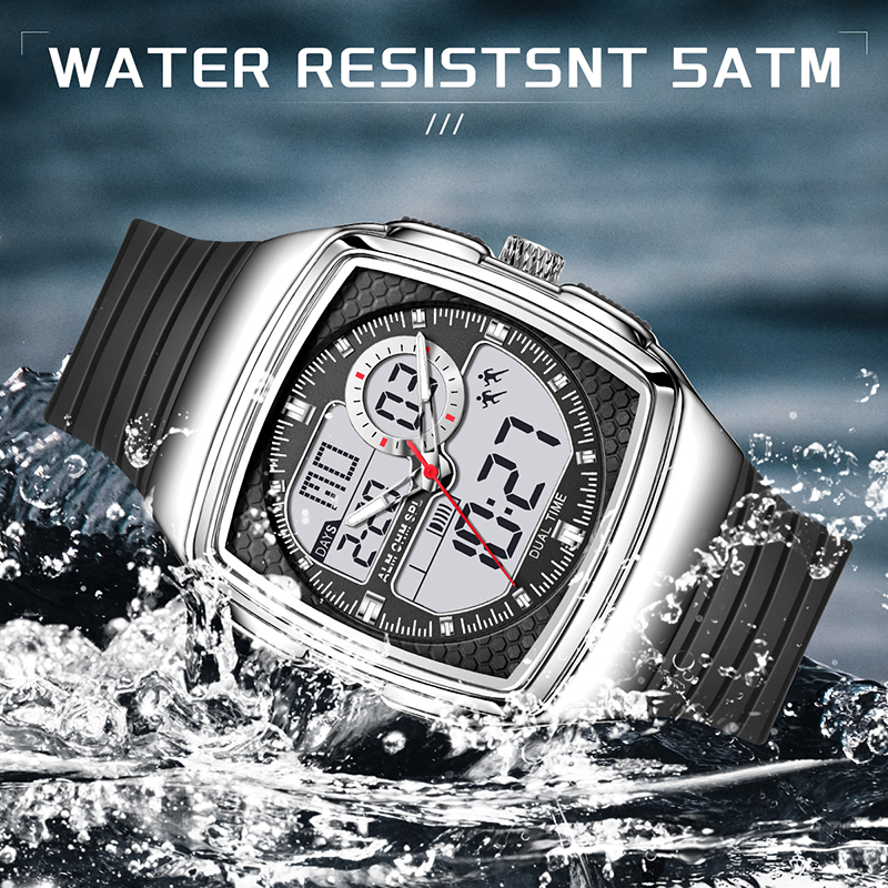 LUIK FOXBOX Digitale Herenhorloge Mode Sport Quartz Horloge 50M Waterdichte Multifunctionele LED Horloges Mannen Reloj Hombre