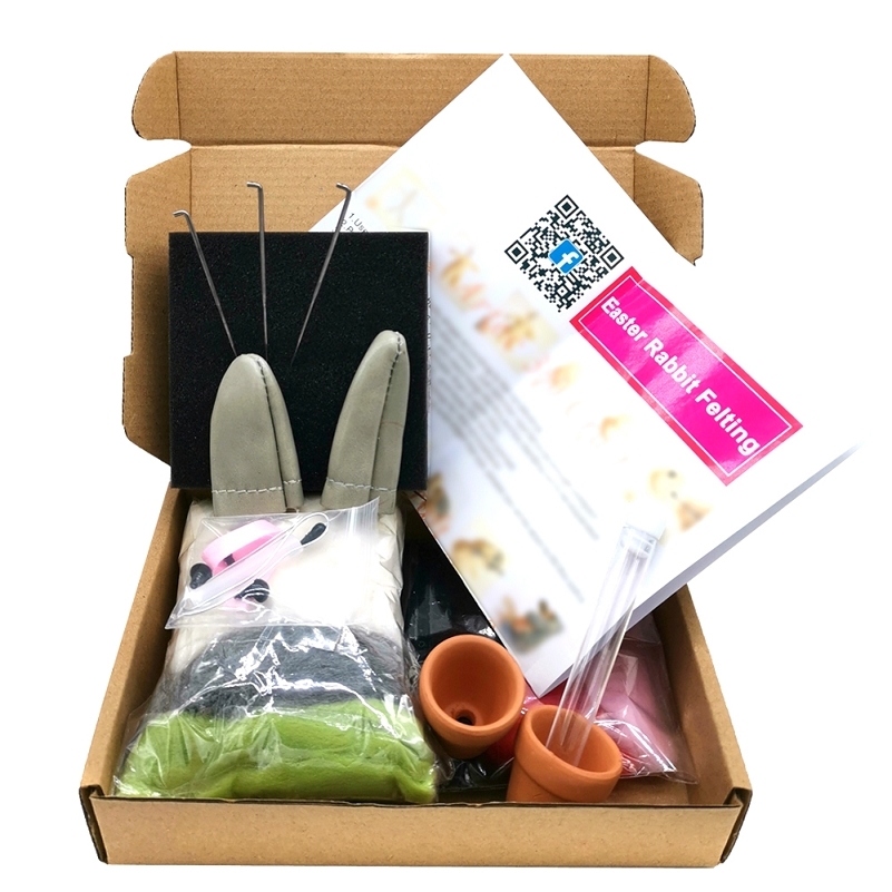 Needle Felting Kits for Beginner Mini Rabbit, Felting Mat, Felting Needles, Finger Guards, Instruction, DIY Craft, Height 11.5cm