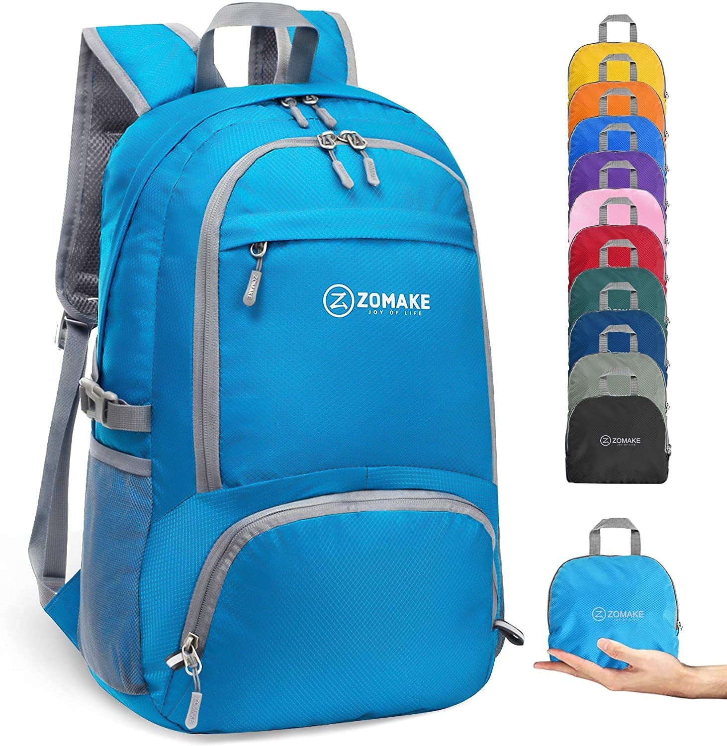 Zomake – sac à dos pliant 30L léger, sac à dos compact, étanche, adapté à la randonnée pour hommes et femmes: Wathet