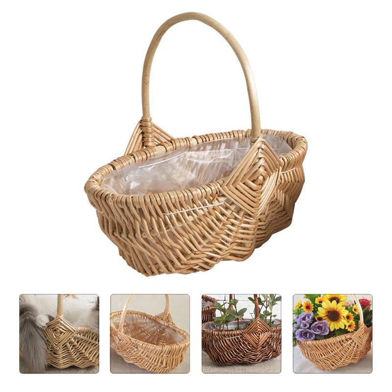 1pc Hand Knitting Wooden Basket Fruit Bread Vegetable Basket Easter Egg Basket