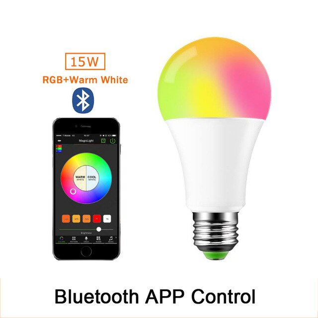 Led 5w 10w rgb magische lamp  e27 15w bluetooth slimme lamp kleurveranderende gloeilamp slimme huisverlichting compatibel met ios/android: Bluetooth rgbww 15w