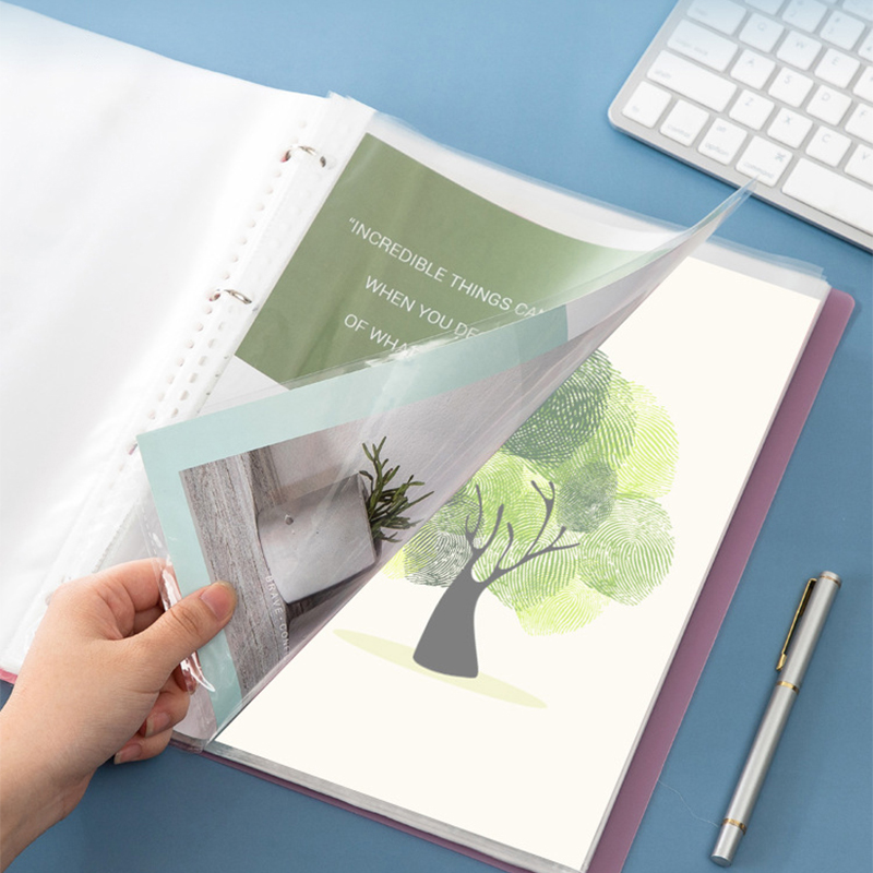 20pcs A4 Transparent PP File Holder Notebook Loose Leaf Pouch Punched Pocket Folders Filing Document Sheet Protectors Folder Bag