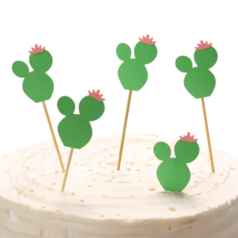 Forêt verte Cactus thème joyeux anniversaire gâteau Topper Kawaii Lion gâteau décoration enfants faveurs Safari fête d'anniversaire fournitures: 5pcs Cactus1