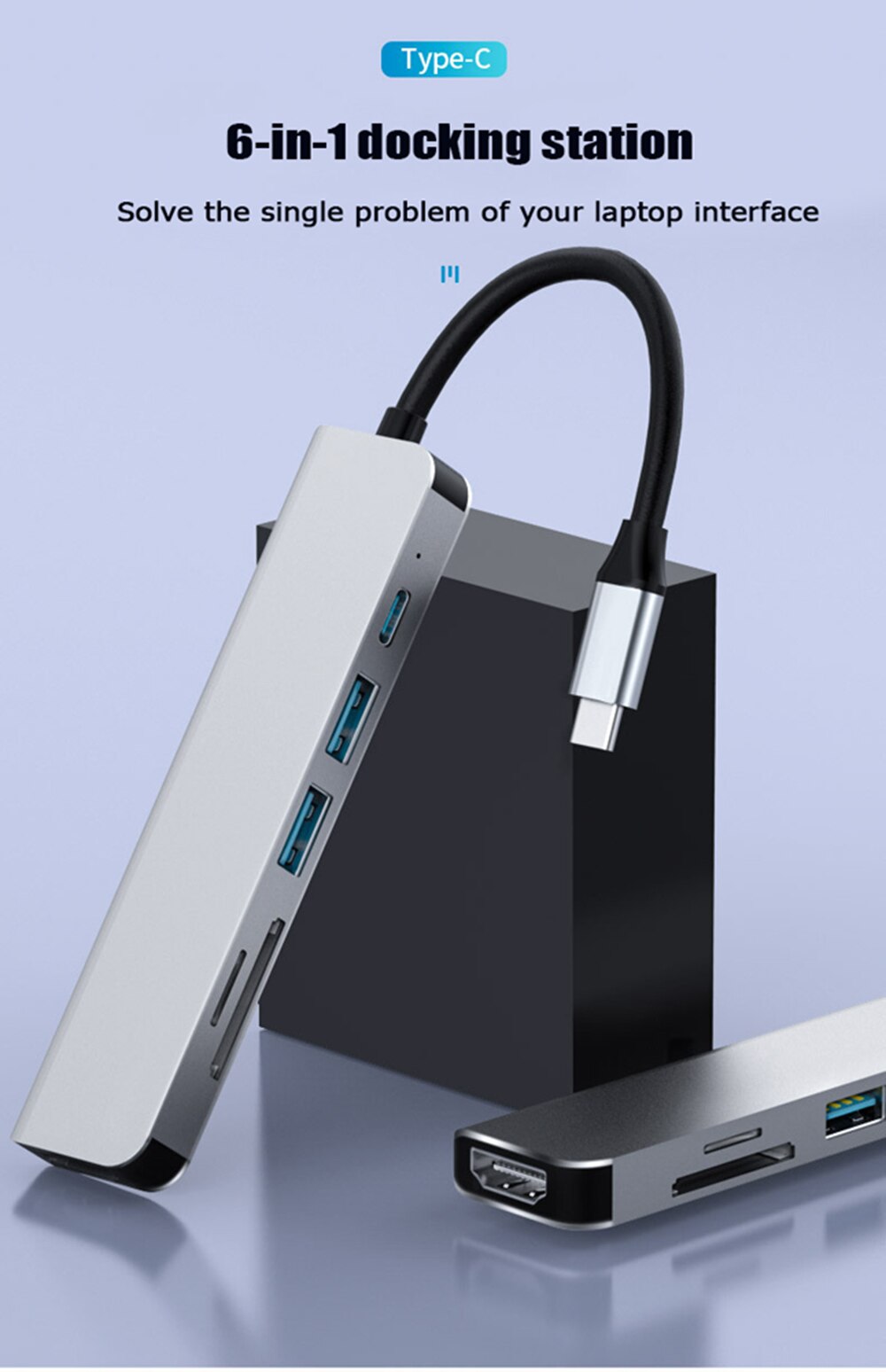 Usb c hub adaptador 6 em 1 usb 3.0 hdmi-doca compatível para macbook pro para nintendo switch USB-C tipo c 3.0 divisor