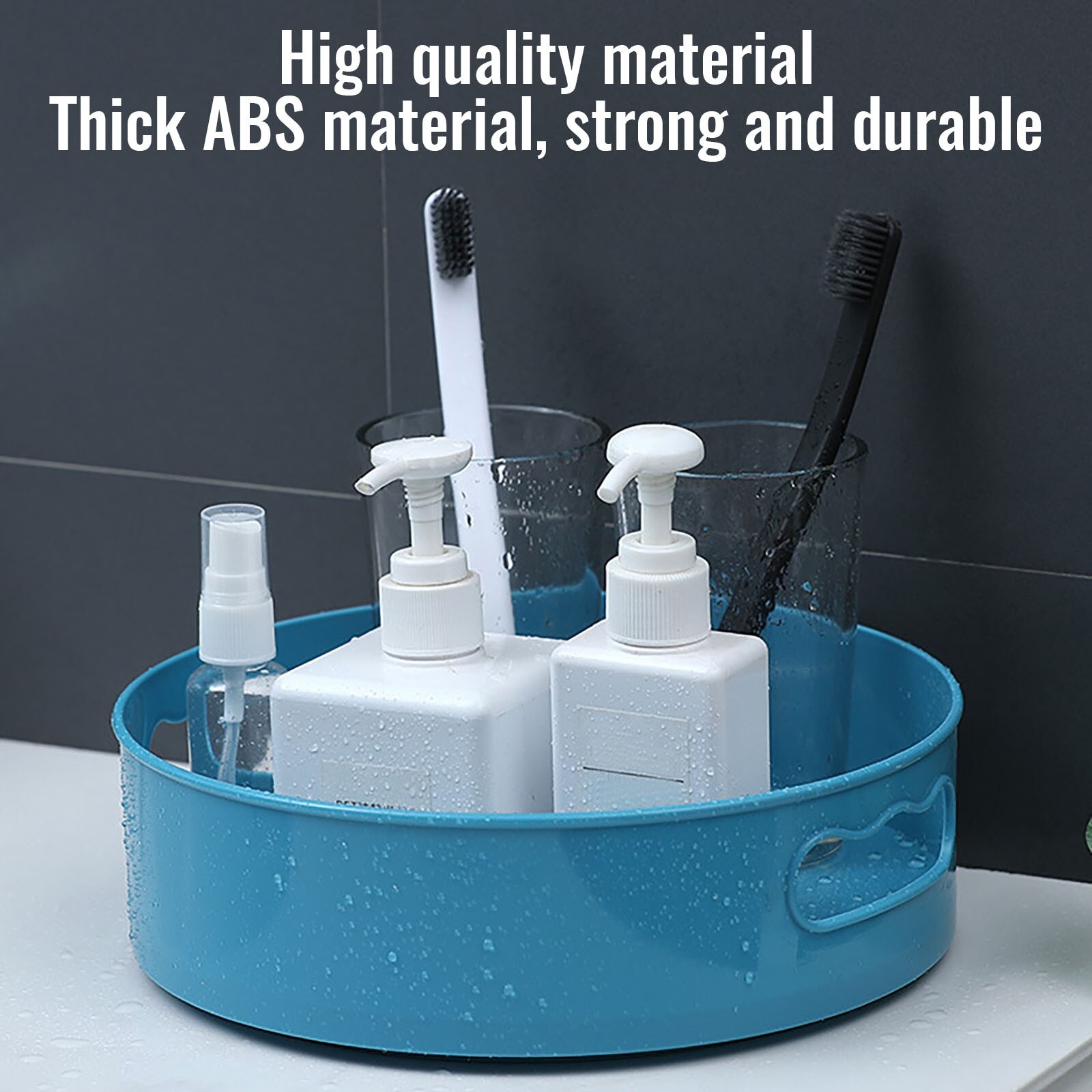 T# Multifunctional Bathroom Storage Box Rotatable Kitchen Storage Tray With Handle Anti-slip Orderly Storage