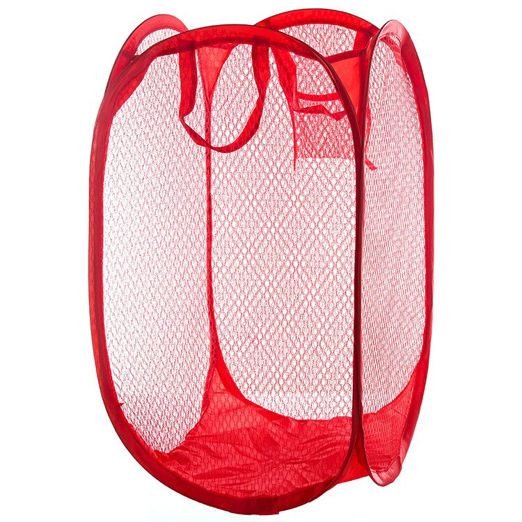 Multi Color Mesh Open Up Washing Laundry Hamper Foldable Net Laundry Basket Household Clothing Organizer Dirty Clothes Basket: Red