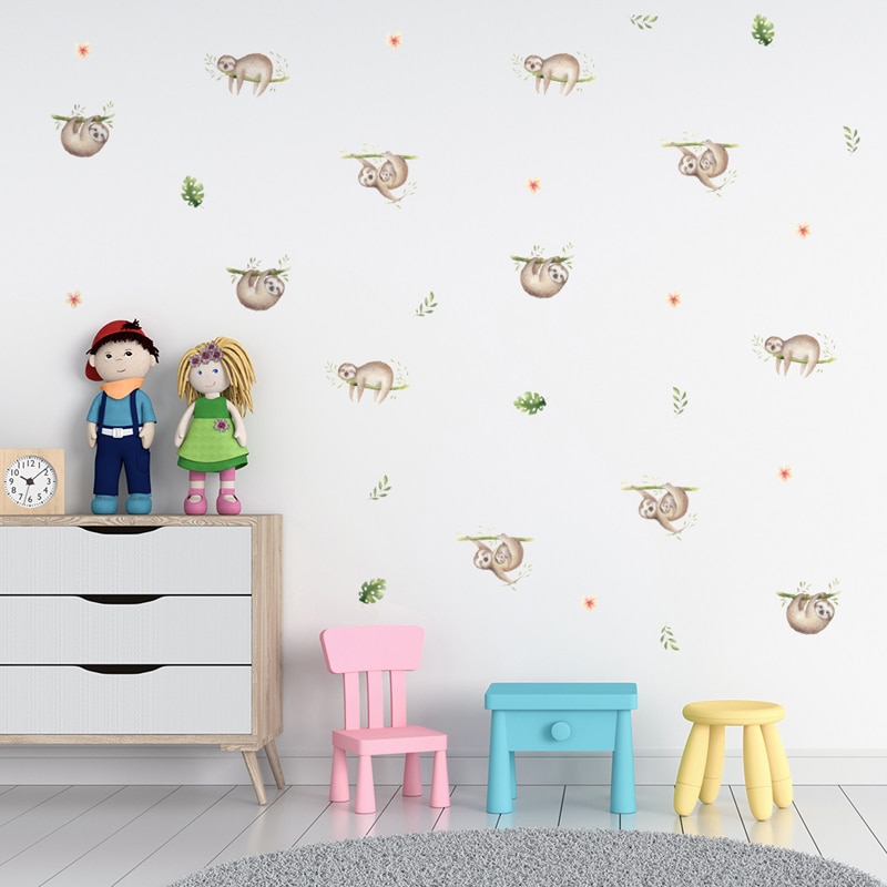 Cartoon Luiaards Flash Muurstickers Leuke Dieren Kinderen Muursticker Baby Nursery Kinderkamer Art Decal Wall Mural Decor