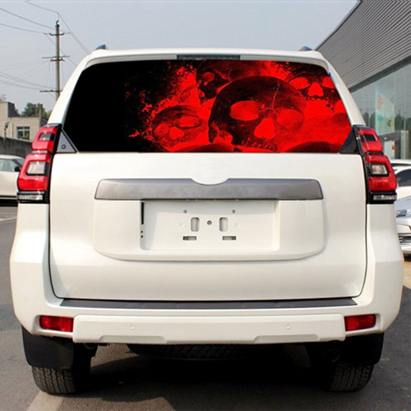 Cráneo rojo para camión, Jeep, todoterreno camioneta 3D parabrisas trasero Decoración Adhesivos pegatinas ventana trasera cartel de vidrio 57,9x18,1 pulgadas