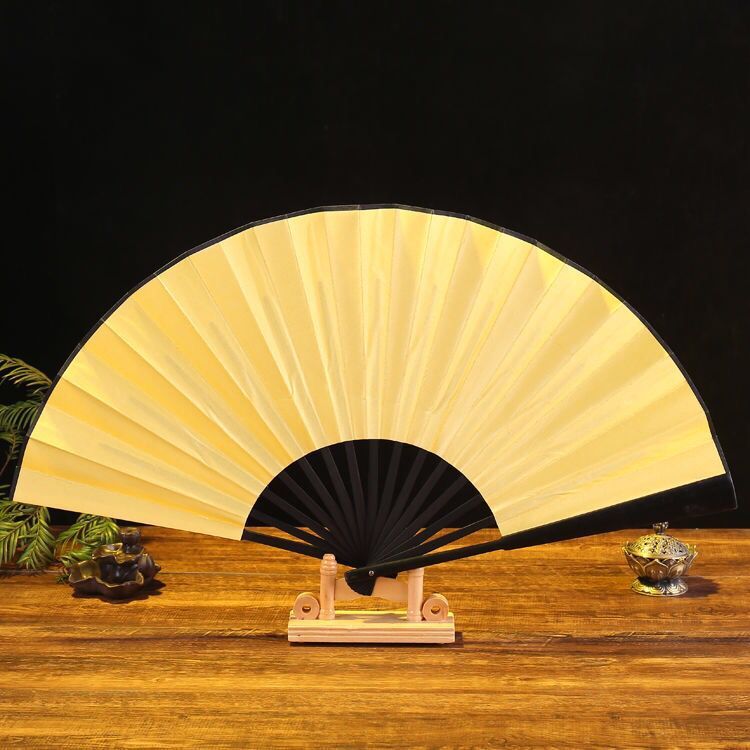 Silke kinesisk foldeventilator vintage håndvifte træ bambus gør-det-selv håndværksmaling festdekorationslomme til kalligrafimaleri: Guld