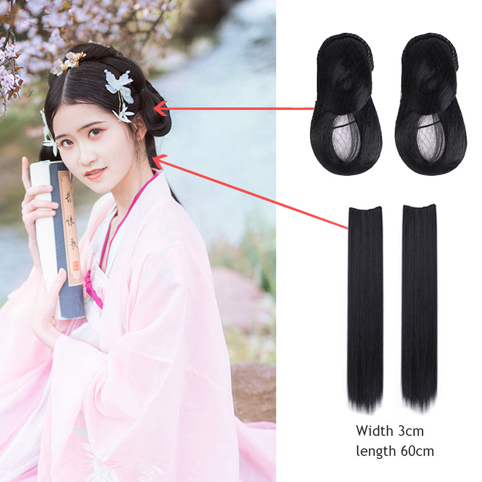 HUAYA – Extensions de perruque, postiche de cheveux chinois ancien, haute corne de bœuf noir, coiffure classique, couronne, tresses, Chignon