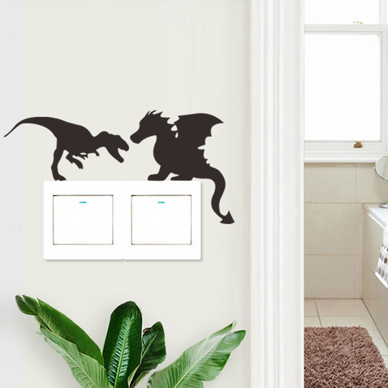 1 Set Black Dinosaur Silhouette Switch Stickers For Kids Room Bedroom Living Room Diy Cartoon Animal Vinyl Mural Art Wallpaper