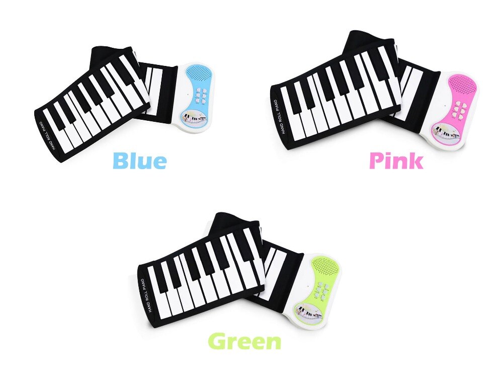 ! Piano à clavier souple en silicone avec 37 touches, 8 tons différents, 6 chansons de démonstration (bleu, rose, vert)