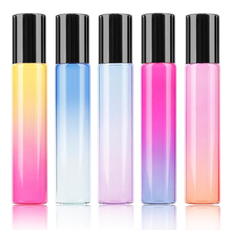 10Ml Gradiëntkleur Dik Glas Roll Op Essentiële Olie Lege Parfum Fles Roller Ball Fles Duurzaam Voor Reizen Hervulbare