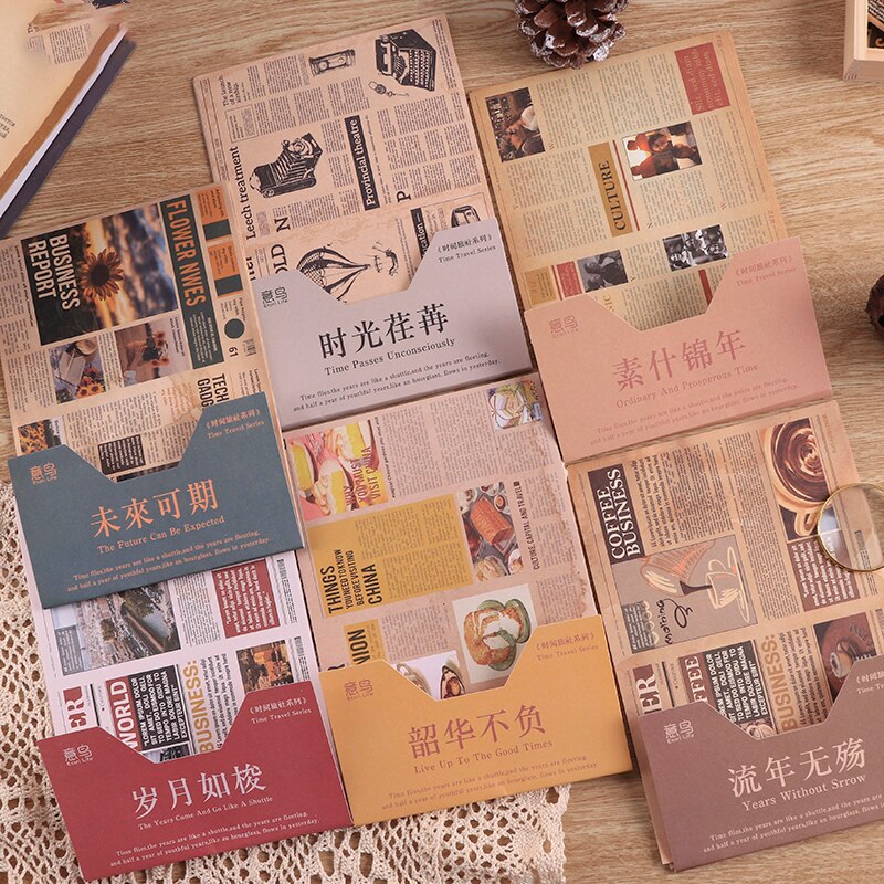 12Pcs Vintage Newspaper Lady Photo Craft Paper Stickers Retro Poster DIY Scrapbooking Material Stickers