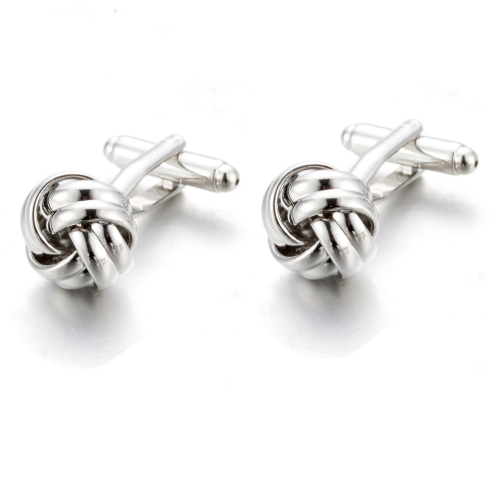 Gemelos de vestir de para hombre, de 14MM forma torcida, botones de camisa franceses dorados, gemelos, de joyería para hombre de negocios: Plata