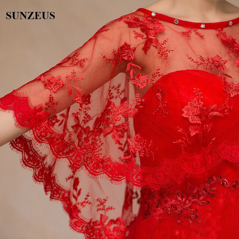 Rouge/ivoire dentelle enveloppes pas cher mariée mariage boléro filles robe d'été accessoires châle robe de soirée veste chaqueta mujer S460