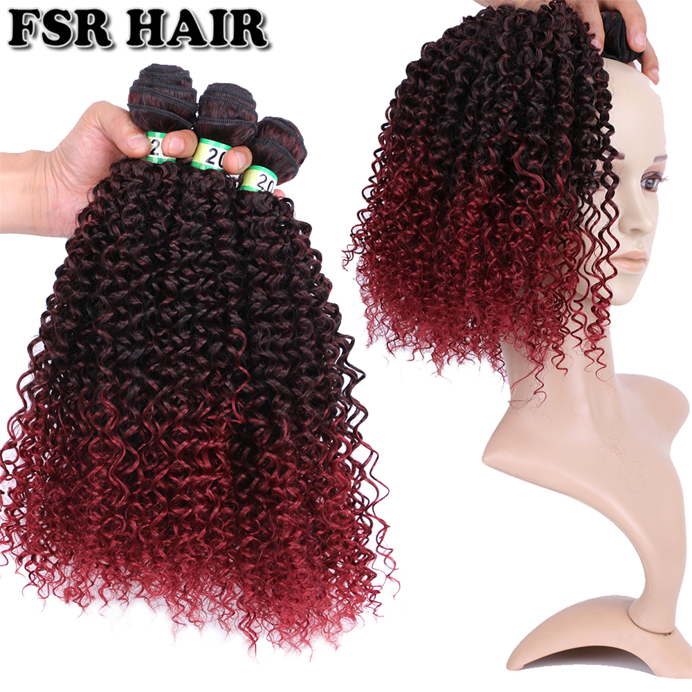 FSR 100 Gram/pcs Ombre Kinky Curly Hair weaving Wine Red synthetic hair bundle