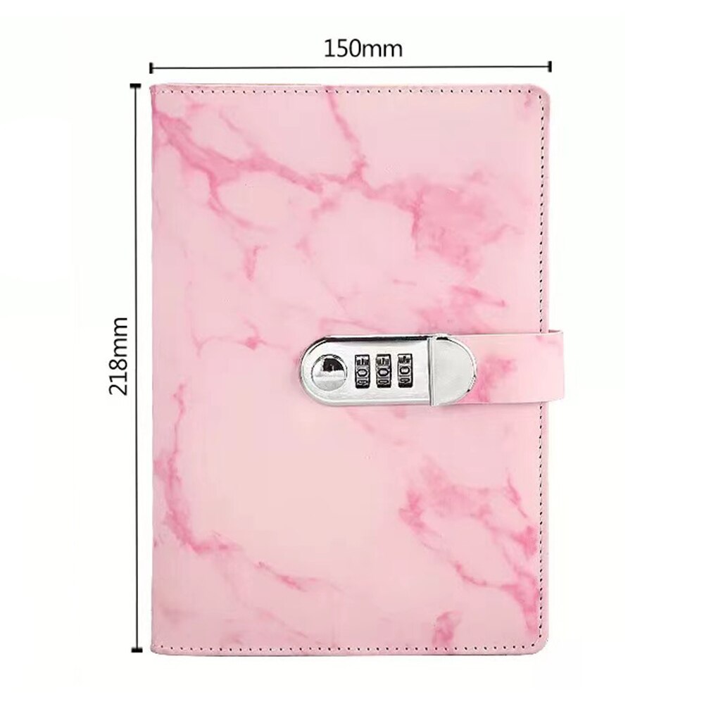 A5 Password Notebook Marble Texture 100 Sheets Personal Diary with Lock Code Thick Notepad Leather Office School Supplies: pink