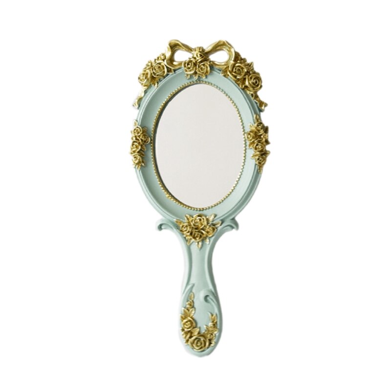 Søde vintage hånd spejle makeup forfængelighed spejl håndholdt kosmetisk spejl med håndtag til: Blå