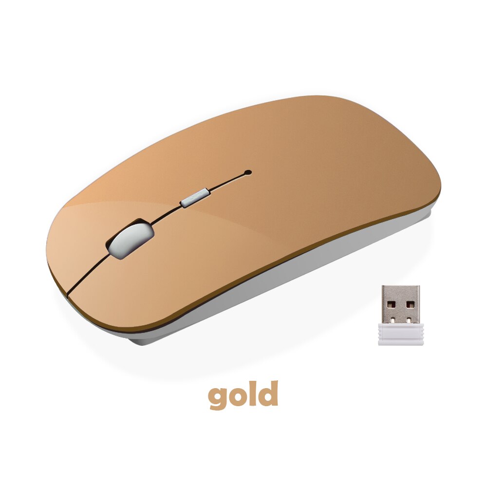 1 pc bærbare 2.4g trådløse mus ultratynne usb optiske mus stille knapp for pc bærbar macbook desktop air pro: Gull