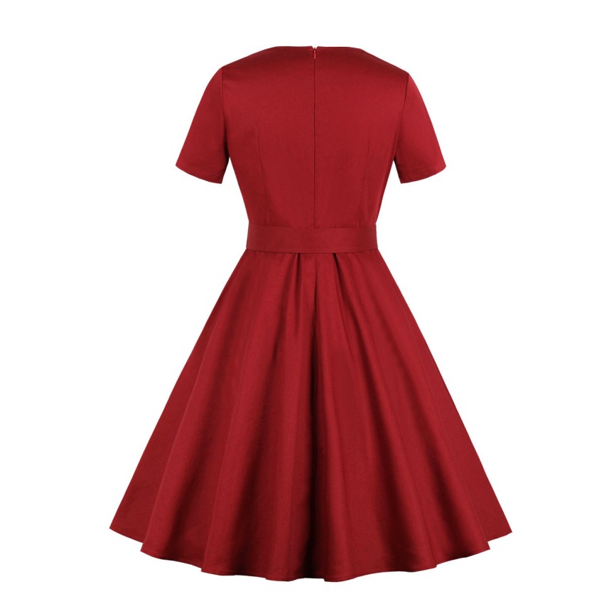 Robe trompette Vintage pour femmes, col carré, boutons, fermeture éclair, ceinture, manches courtes, grande taille, rétro élégante, robe d'extension pour filles, été,