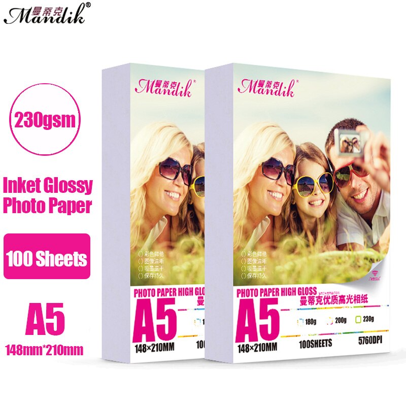 100 Sheets High Glossy Photo Paper 230gsm A5 Size ... – Grandado