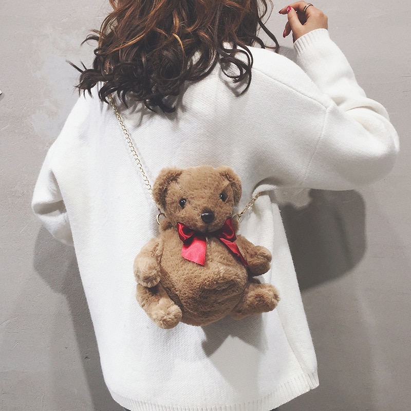 Cartoon brown teddy bear Baby plush backpack Cute big belly litter bear doll Animal backpack plush toy girls bags schoolbag: B