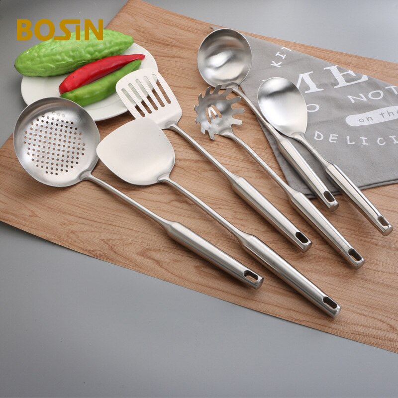 Stainless Steel Cooking Utensils 304 Tableware Spoon Turner Rice Colander Shovel Pasta Server Strainer Kitchen Tools Set