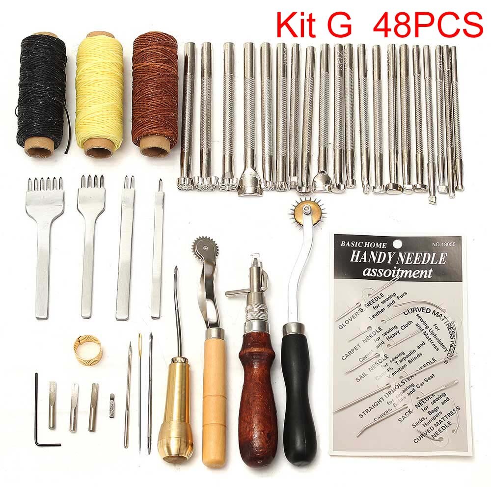 Sanbest Professionele Leer Hobbygereedschappen Kit Hand Naaien Stiksels Punch Carving Werk Gat Zadel Groover Set Accessoires Diy: Kit G 48pcs