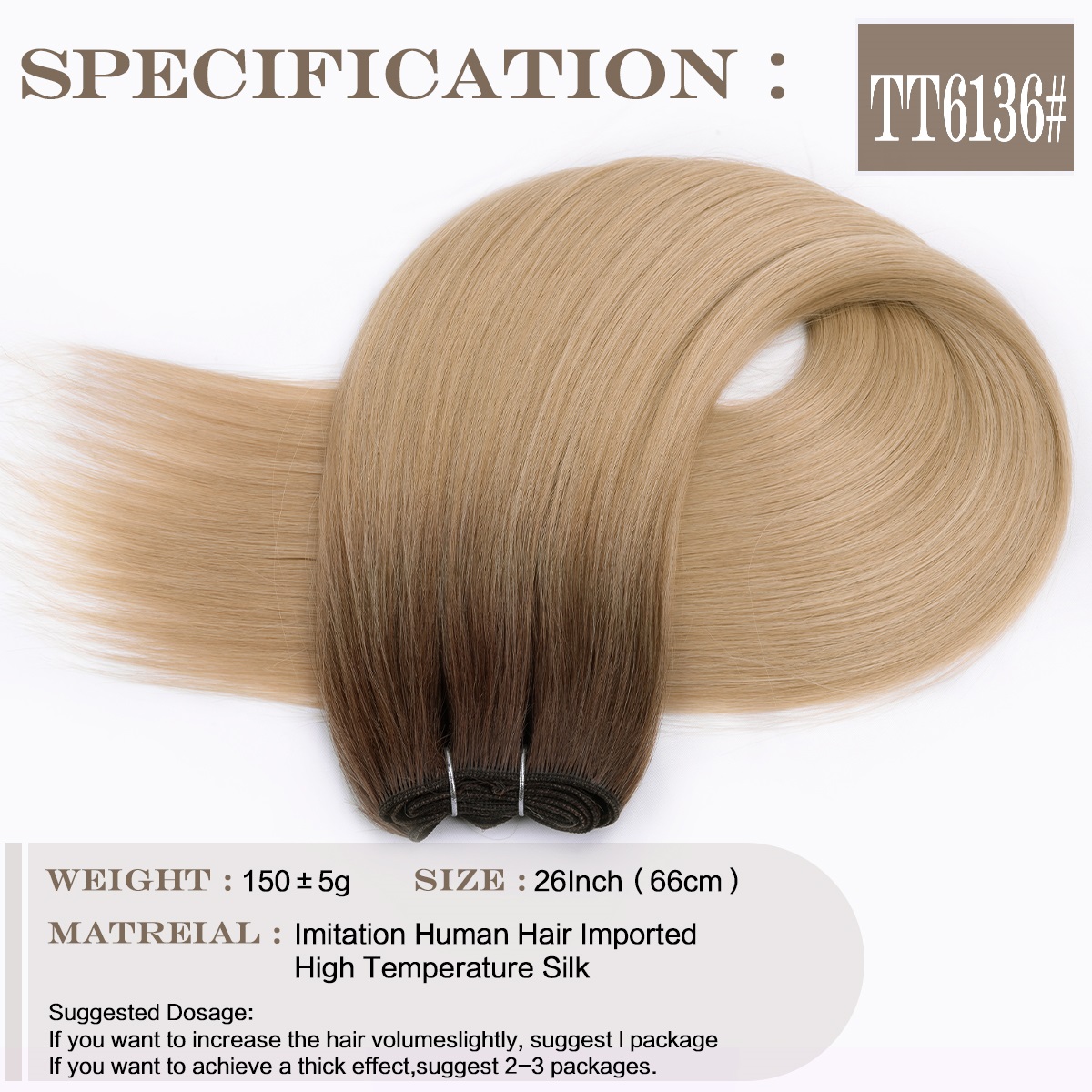 Mechones de pelo ondulado sintético de 26 pulgadas, extensiones de cabello largo Natural de 150g, tejido de pelo liso Yaki para mujeres falsas: T27 / 30 / 4