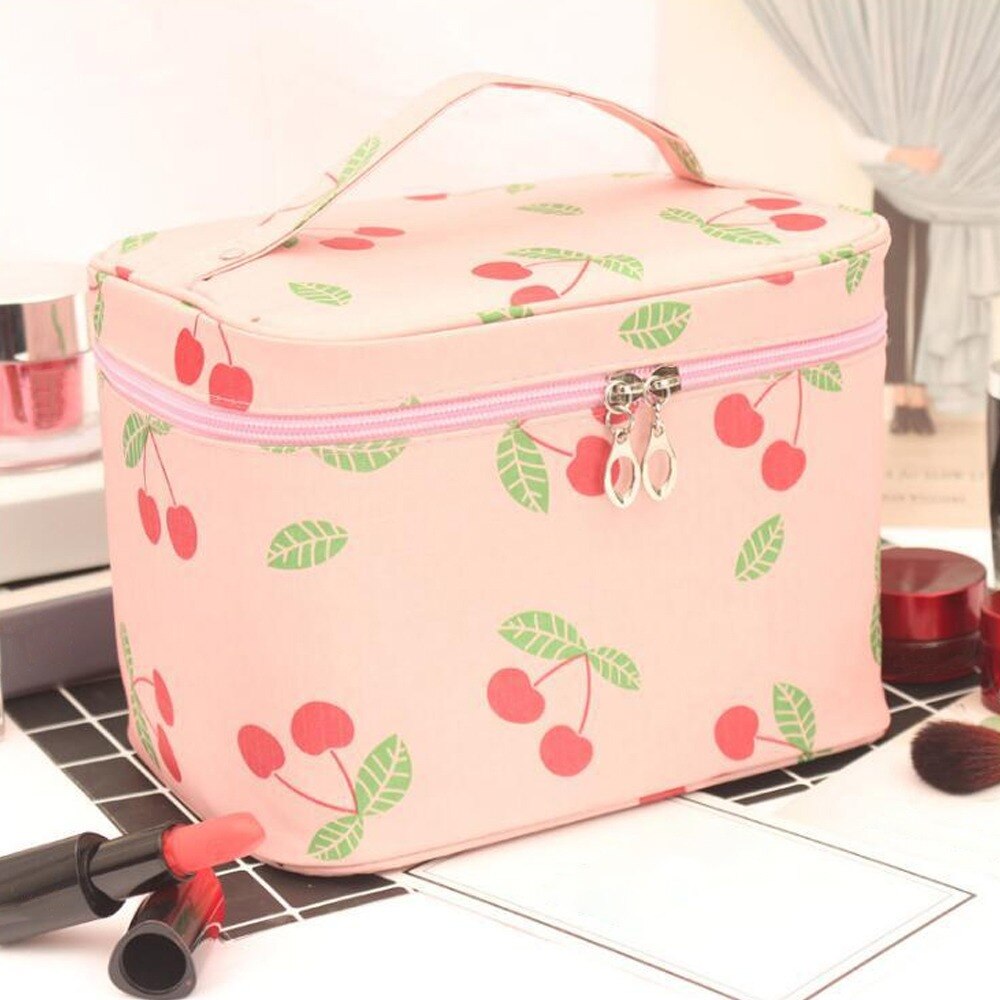 Portable Women Cosmetics Makeup Bag Large Capacity Toilet Travel Bag Organizer Boxes Zipper Bag Beauty Makeup Pouch Waterproof: Cherry Pink