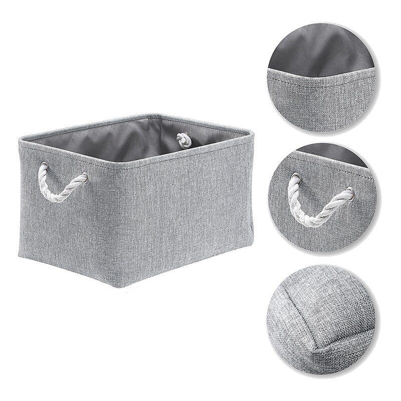 Fabric Storage Box, Foldable Linen Large Storage Baskets for Nursery, Closet and Wardrobe, Set of 3, Gray