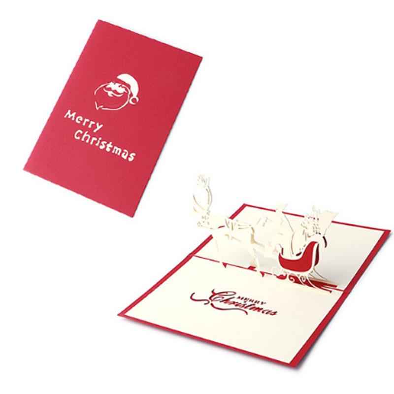 Handmade Cards 3D Year Card Postcards Christmas Postcard Pop Up Christmas Diy Year Red Birthday