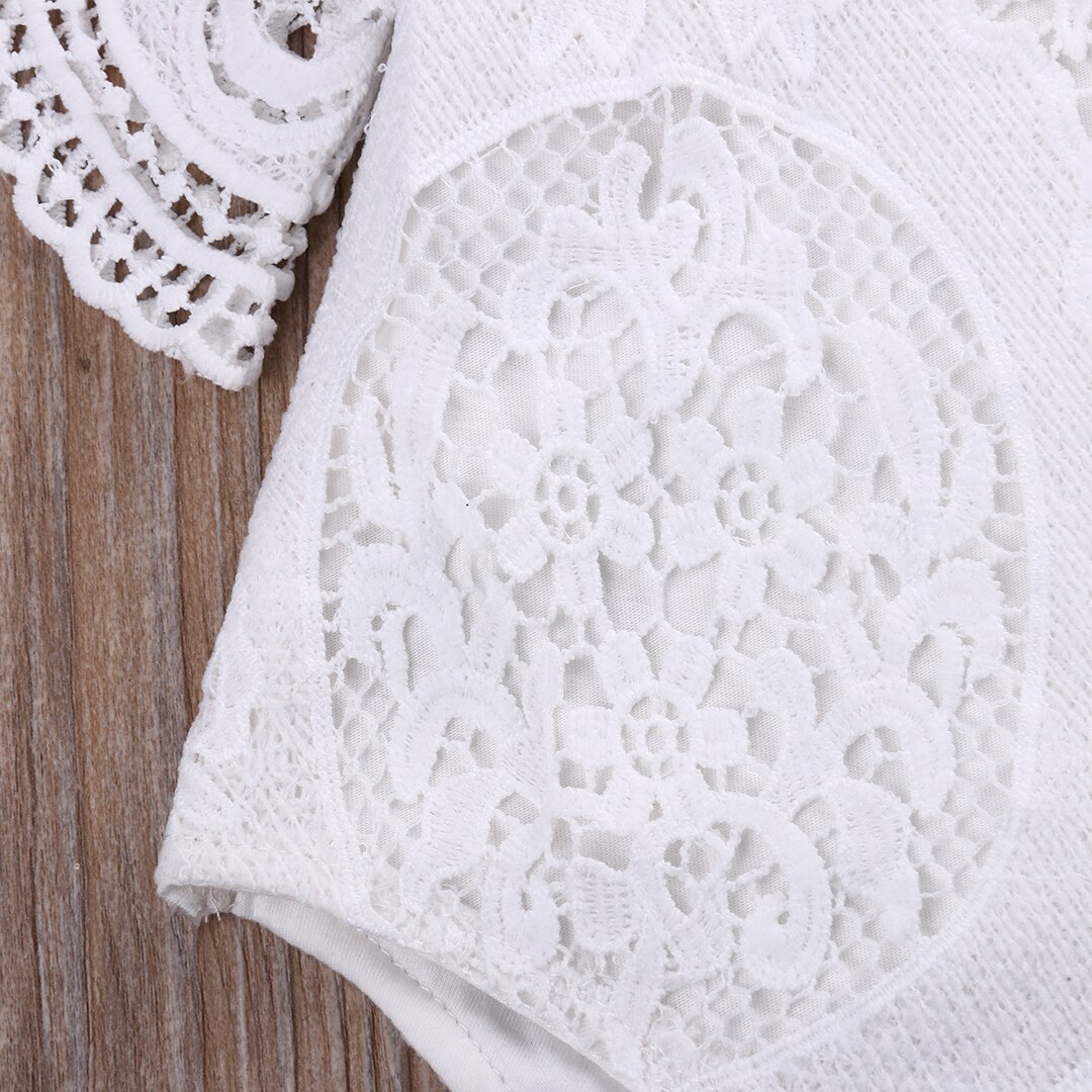 Summer Baby Girls White Ruffles Sleeve Lace Romper Infant Baby Lace Jumpsuit Clothes Sunsuit Outfits
