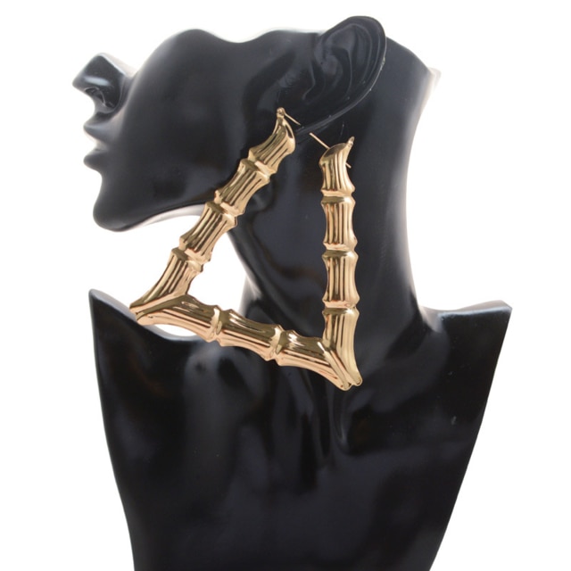 Brincos de bambu dourado para mulher kolczyki damskie piercing aros grande argola moda feminina jóias triângulo quadrado coração: triangle
