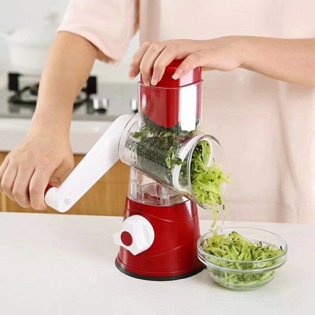 Potato and Carrot Grater Vegetable Cutter Mandolin Round Cutter Stainless Steel Multifunction Chopper Blades Kitchen Tool: Red