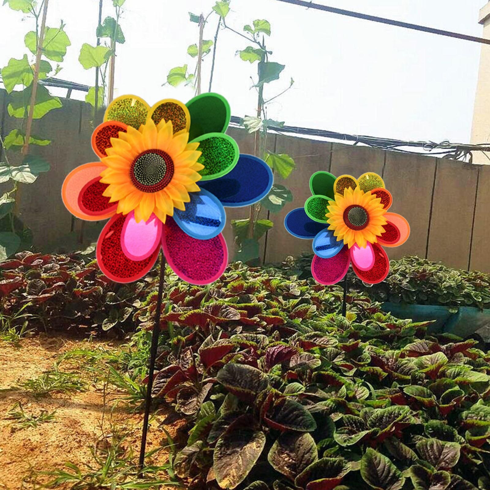 Dancing Girl Windmill Sunflower Bee Ladybug Garden Decoration Outdoor Stakes Home Yard Garden Decor Windmill ogrod, gardening