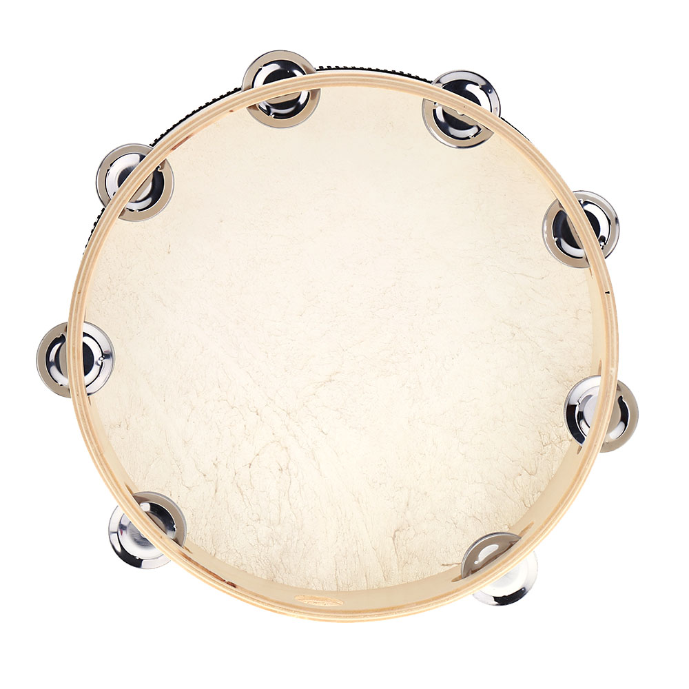 10" Hand Held Tambourine Drum Bell Birch Metal Jingles Percussion Musical Instrument for KTV Party Kids Games