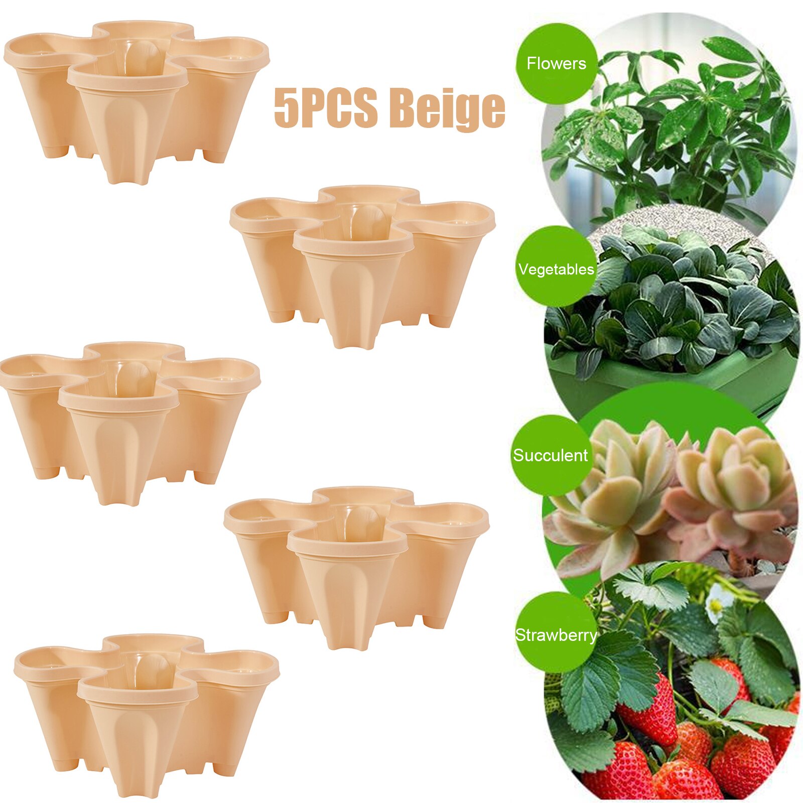 1/2/3/4/5pcs Plastic Stackable Vertical Flower Plant Pot Seedling Holder Garden Planter Decor Planting Pots Can Be Stacked Pots: 5pcs Beige Pots