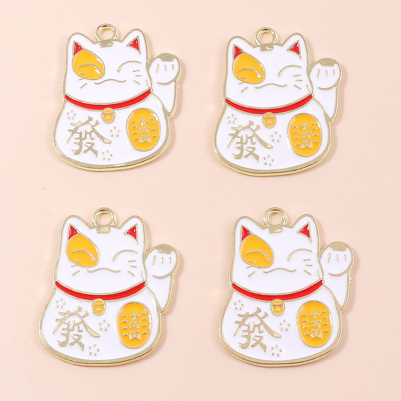 10 pezzi adorabili ciondoli cinesi fortunati per gatti per la creazione di gioielli fatti a mano fai da te simpatici ciondoli animali ciondoli collane orecchini accessori: Oro-colore