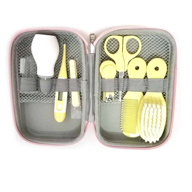 8 Stuks Baby Grooming Gezondheidszorg Manicure Set Baby Borstel En Kam Set Pasgeboren Gezondheid Veiligheid Schaar Geneeskunde Nail Gromming kit: 8Pc Yelllow with Box