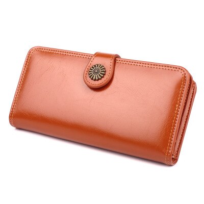 ¡Novedad de ! Cartera de piel encerada para mujer, monederos femeninos de gran capacidad, monedero con cremallera, Cartera de mano larga para mujer, tarjetero: 12